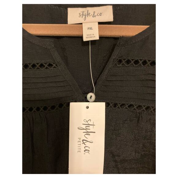 Style & Co Women Ruffle Hem Open Trim Tank Top Petite PXL Deep Black NWT Boho - Picture 5 of 8